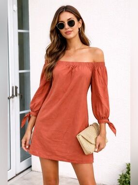 Abercrombie & Fitch Terracotta Elastic Shoulder Dress
